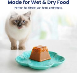 PawsPik Flower Ceramic Cat Feeding Plate, Medium, Blue slide 2 of 9