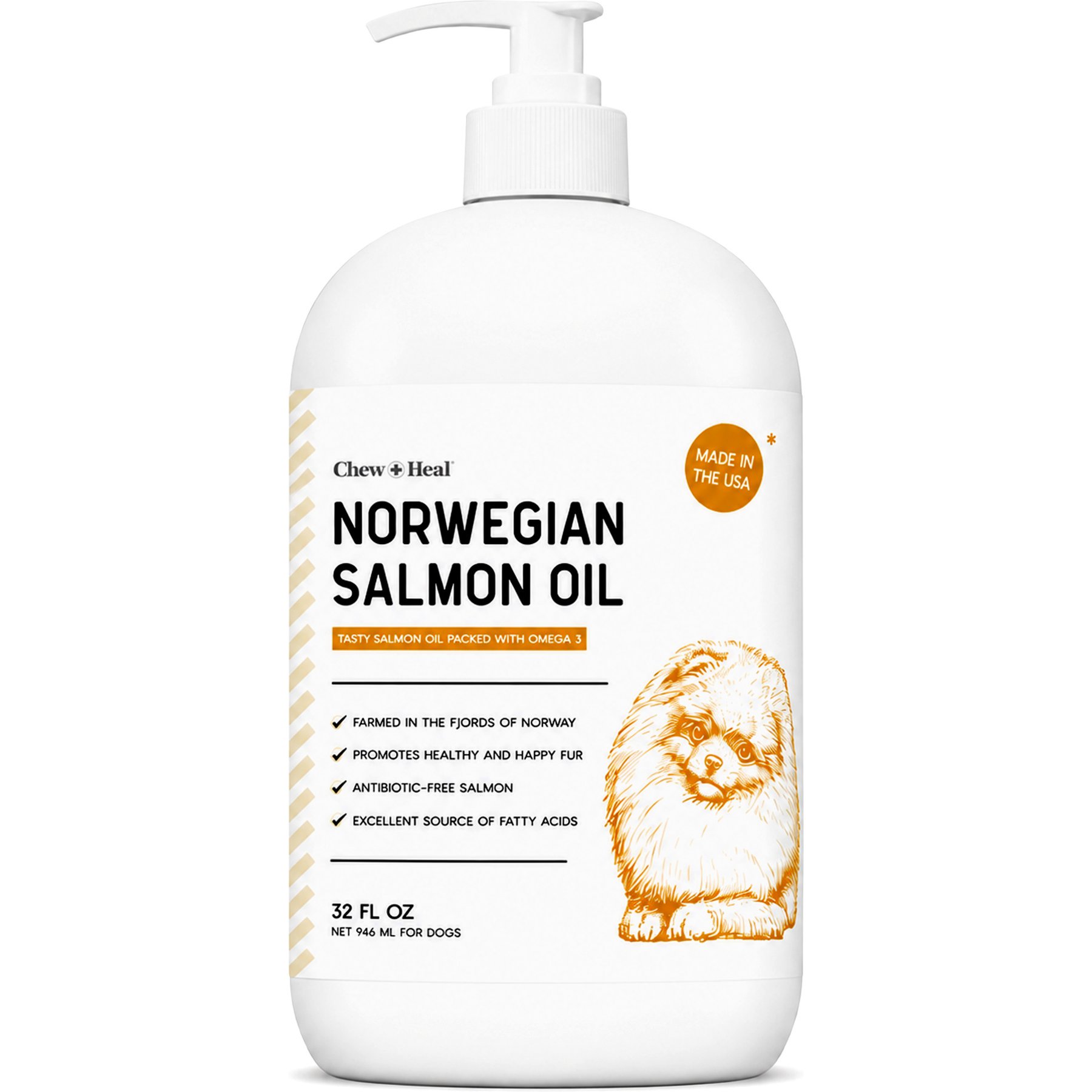 Chew + Heal Norwegian Salmon Oil Skin & Coat Supplement for Dogs & Cats, 32-fl oz bottle