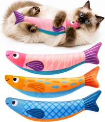Potaroma Interactive Saury Fish Plush Cat Toy with Catnip, 3 count