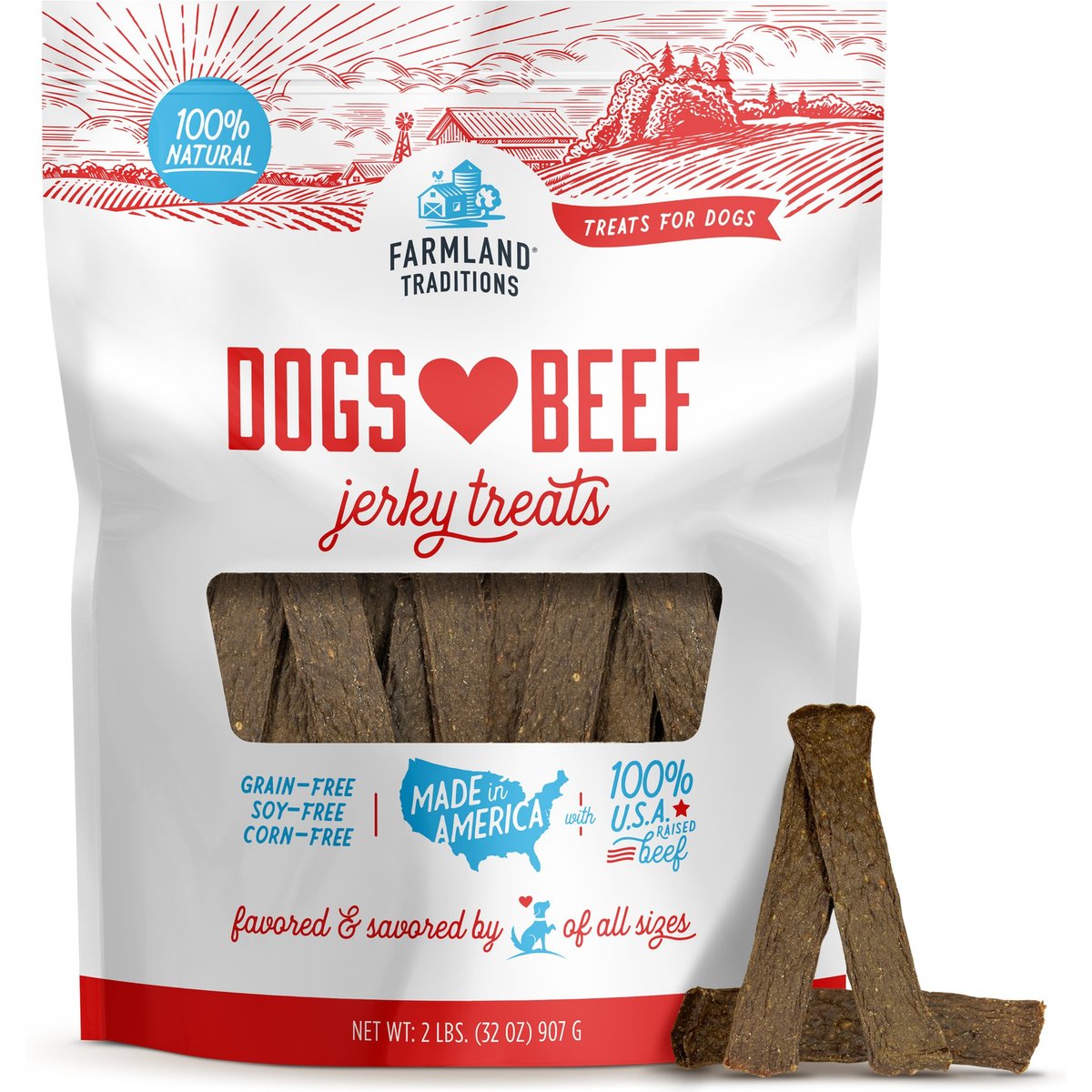 Farmland Traditions USA Dogs Love Beef Grain-Free Jerky Dog Treats, 2-lb bag