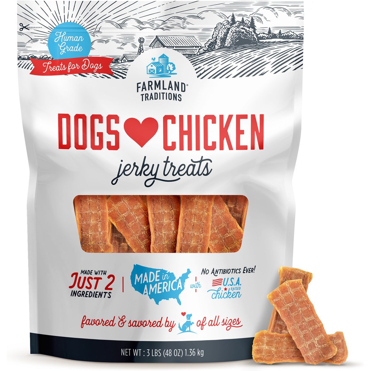 Farmland Traditions Dogs Love Chicken Human-Grade Jerky Dog Treats, 48-oz bag