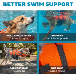 Outward Hound Granby RipStop Dog Life Jacket, Medium, Bright Orange