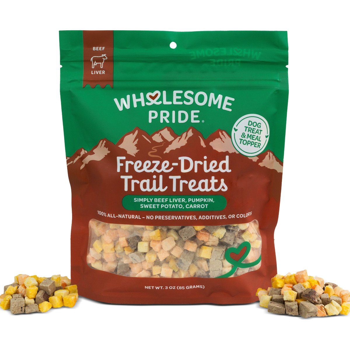 Wholesome Pride Pet Treats Beef Liver with Fruits & Vegetables Grain-Free Limited Ingredient Freeze-Dried Trail Treats for Dogs, 3-oz bag