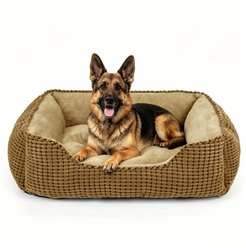 MIXJOY Flannel Square Non-Slip Bottom Machine Washable Dog Bed, Brown, X-Large: 35-in