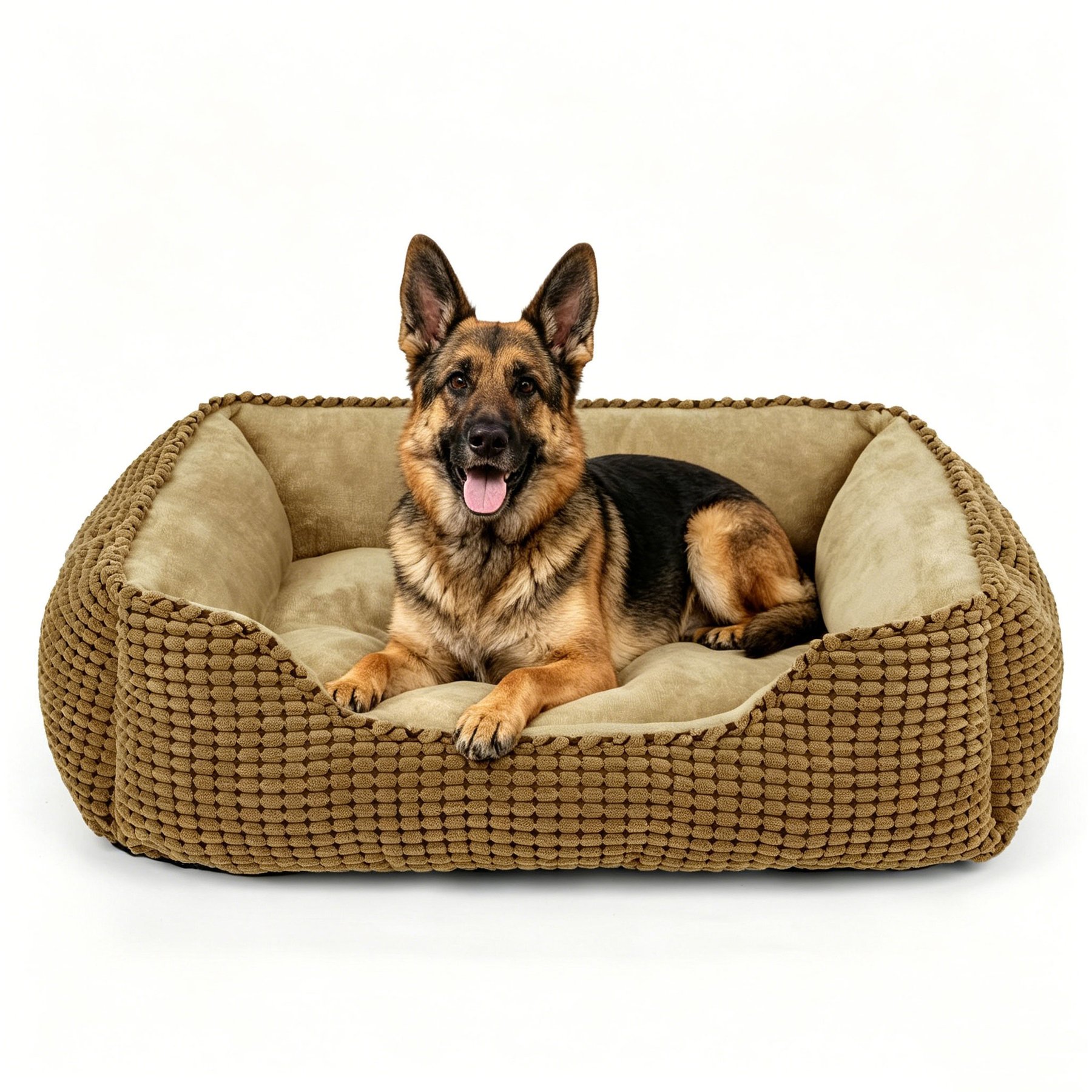 MIXJOY Flannel Square Non-Slip Bottom Machine Washable Dog Bed, Brown, X-Large: 35-in