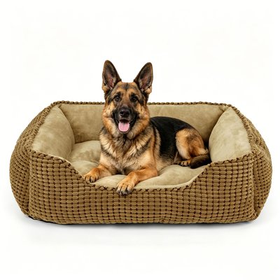 MIXJOY MIXJOY Flannel Square Non-Slip Bottom Machine Washable Dog Bed, Brown, X-Large: 35-in