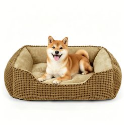 MIXJOY Flannel Square Non-Slip Bottom Machine Washable Dog Bed, Brown, Large: 30-in