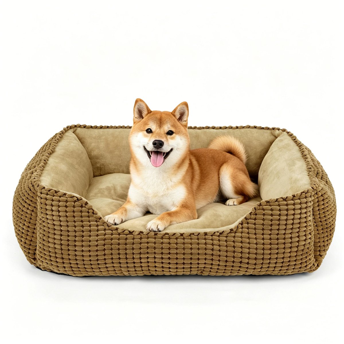 MIXJOY Flannel Square Non-Slip Bottom Machine Washable Dog Bed, Brown, Large: 30-in