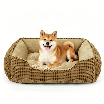 MIXJOY MIXJOY Flannel Square Non-Slip Bottom Machine Washable Dog Bed, Brown, Large: 30-in