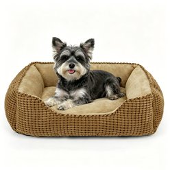 MIXJOY Flannel Square Non-Slip Bottom Machine Washable Dog Bed, Brown, Small: 20-in
