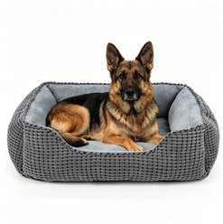 MIXJOY Flannel Square Non-Slip Bottom Machine Washable Dog Bed, Grey, X-Large: 35-in