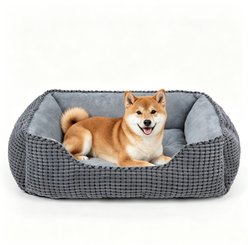 MIXJOY Flannel Square Non-Slip Bottom Machine Washable Dog Bed, Grey, Large: 30-in