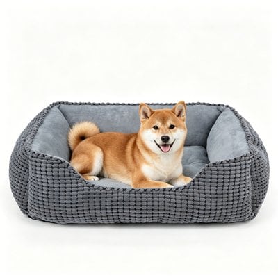 MIXJOY MIXJOY Flannel Square Non-Slip Bottom Machine Washable Dog Bed, Grey, Large: 30-in