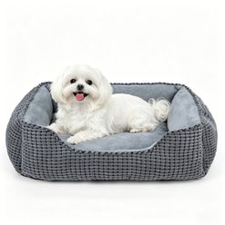 MIXJOY Flannel Square Non-Slip Bottom Machine Washable Dog Bed, Grey, Medium: 25-in