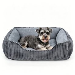 MIXJOY Flannel Square Non-Slip Bottom Machine Washable Dog Bed, Grey, Small: 20-in