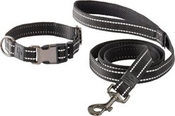 Pet Passion Ranger Reflective Dog Leash & Collar Set, Black, Small: 9-in neck, 3/4-in wide
