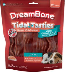 DreamBone Tidal Tasties Waves with Real Salmon Wave-Shaped Dog Chew Treats, 9.7-oz bag, 25 Count
