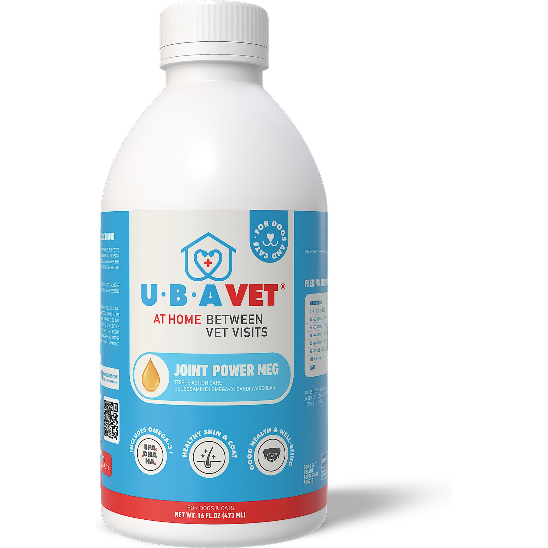 UBAVET Joint Power Meg Support Vanilla Flavored Liquid Hip & Joint Supplement for Dogs & Cats, 16-fl oz bottle