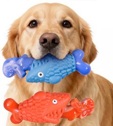 Kseroo Aggressive Chewers Bacon Flavor Nylon & Rubber Squeaky Tough Chew Dog Toy, Blue & Red, 2 count slide 1 of 8
