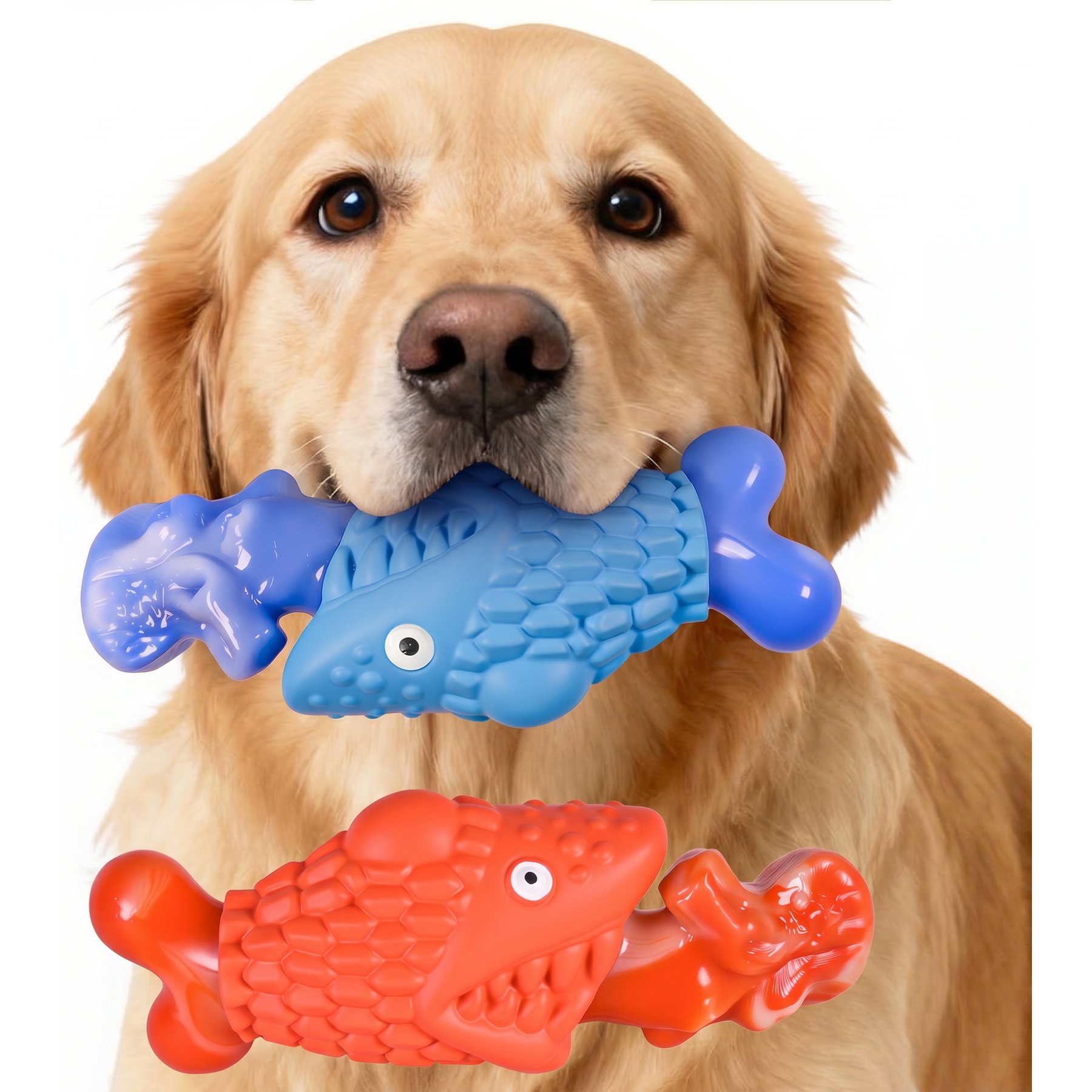 Kseroo Aggressive Chewers Bacon Flavor Nylon & Rubber Squeaky Tough Chew Dog Toy, Blue & Red, 2 count