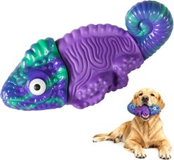 Kseroo Interactive Play Bacon Flavor Nylon & Rubber Chameleon Squeaky Tough Chew Dog Toy, Purple