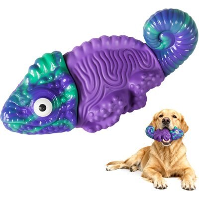Kseroo Kseroo Interactive Play Bacon Flavor Nylon & Rubber Chameleon Squeaky Tough Chew Dog Toy, Purple