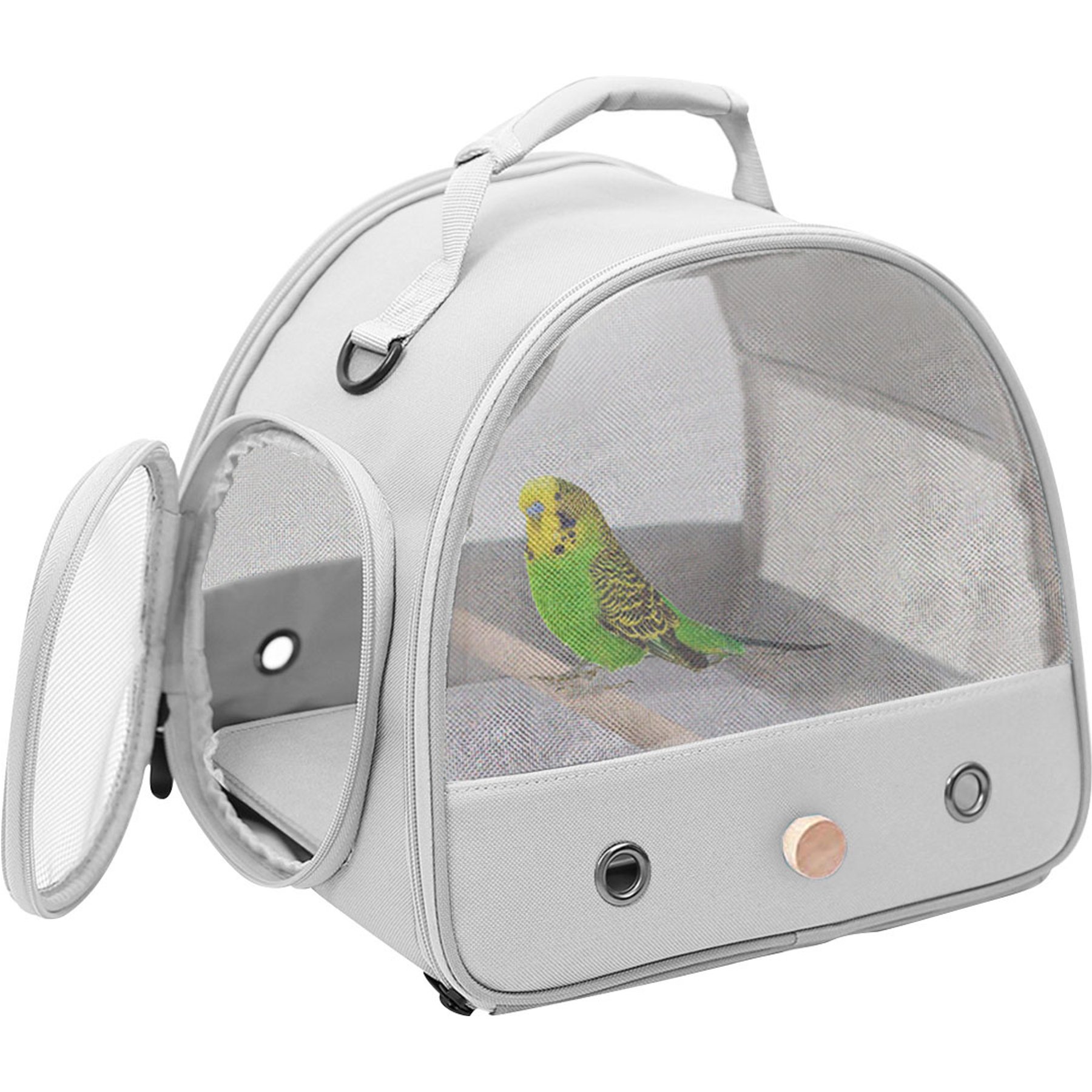 Halinfer Portable Vented Mesh Windows Bird Travel Carrier Cage, 1-lb bag, Grey