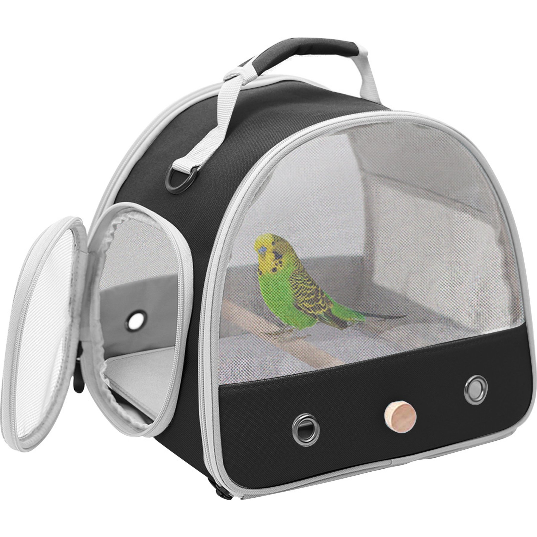 Halinfer Portable Vented Mesh Windows Bird Travel Carrier Cage, 1-lb bag, Black