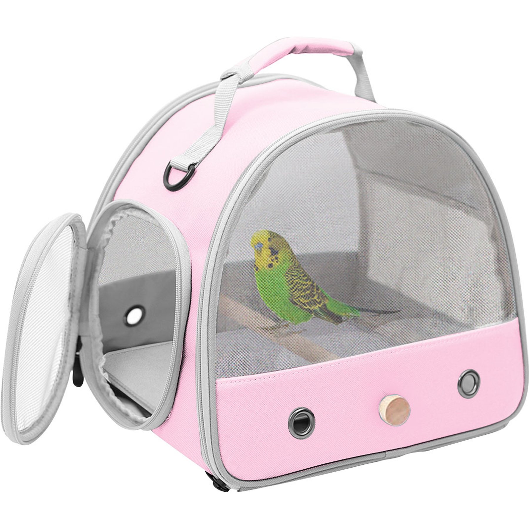 Halinfer Portable Vented Mesh Windows Bird Travel Carrier Cage, 1-lb bag, Pink