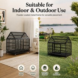 Yafylly Heavy Duty Folding Metal Dog Crate with Wheels, Black, Large: 48-in slide 2 of 9