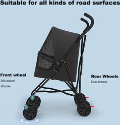 Tinyhomie Mesh Ventilation, Lightweight Foldable Design, Cup Holder Dog & Cat Stroller, Black slide 2 of 8