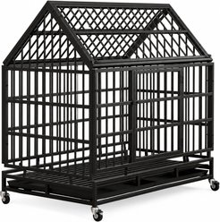 Yafylly Heavy Duty Folding Metal Dog Crate with Wheels, Black, Large: 48-in