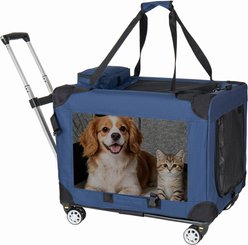 Yafylly 2 in 1 Collapsible Indoor Outdoor Travel Crate 3-Door Portable Folding Mesh Window, Dark Blue, 28-in