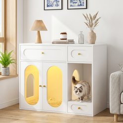 Yafylly Hidden Storage LED Light Cat Litter Box Enclosure, White