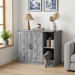 Yafylly Cabinet with Power Outlet Cat Litter Box Enclosure, Gray