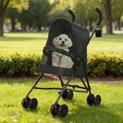 Tinyhomie Mesh Ventilation, Lightweight Foldable Design, Cup Holder Dog & Cat Stroller, Black
