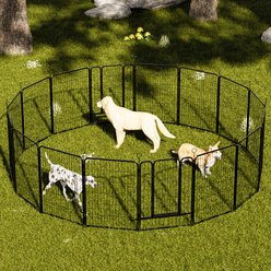 Tinyhomie 16 Panels Heavy Duty Indoor Outdoor Fence Escape-Proof Rust-Resistant, Removable Metal Dog Exercise Pen, Black, 40-in