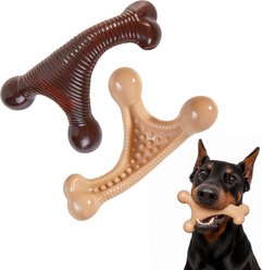 Potaroma Nylon Durable Tri-Curved Bone Bacon Flavor Exercise Chew Dog Toy, Milk/Coffee, 2 count
