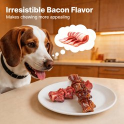 Potaroma Nylon Durable Bamboo-Joint Spine Bone Bacon Flavor & Treat-Dispensing Hole Exercise Chew Dog Toy, Red/Coffee, 2 count slide 2 of 9