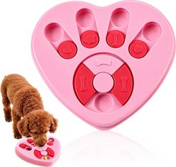 Potaroma Interactive Heart Shape Puzzle Slow Feeder Training Treat Dispensing Dog Toy, Pink