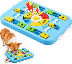 Potaroma 8-in-1 Interactive Puzzle with Squeaker Slow Feeder Bowl Training Treat Dispensing Dog & Cat Toy, Blue