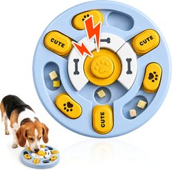Potaroma Interactive Food Puzzle Slow Feeder Bowl Training Treat Dispensing Dog & Cat Toy with Squeaker, Blue/Yellow