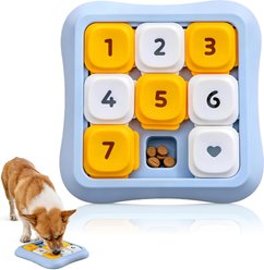 Potaroma Number Slide Interactive Treat Puzzle Slow Feeder Bowl Training Treat Dispensing Dog & Cat Toy, Blue