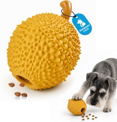 Potaroma Nylon & Rubber Durian Shape Squeaky Treat-Dispensing Exercise Chew Dog Toy, Yellow