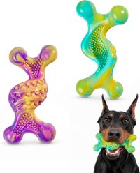 Potaroma Nylon Twisted Bone Shape Bacon Flavored Exercise Chew Dog Toy, Purple/Blue, 2 count