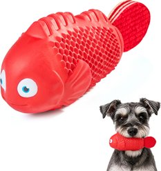 Potaroma Interactive Durable Clownfish Natural Rubber Teeth Cleaning Plush Exercise Dog Chew Toy, Red