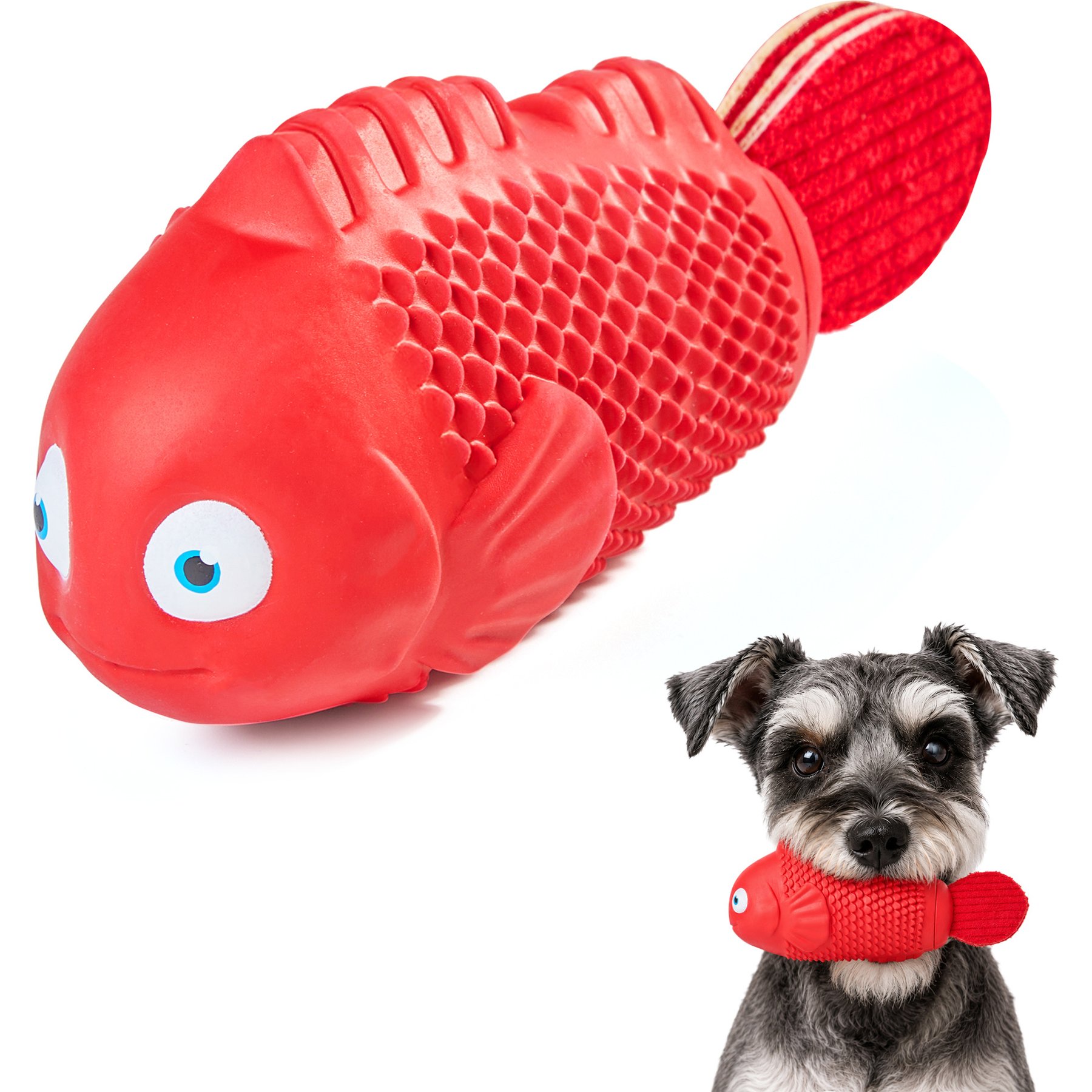 Potaroma Interactive Durable Clownfish Natural Rubber Teeth Cleaning Plush Exercise Dog Chew Toy, Red