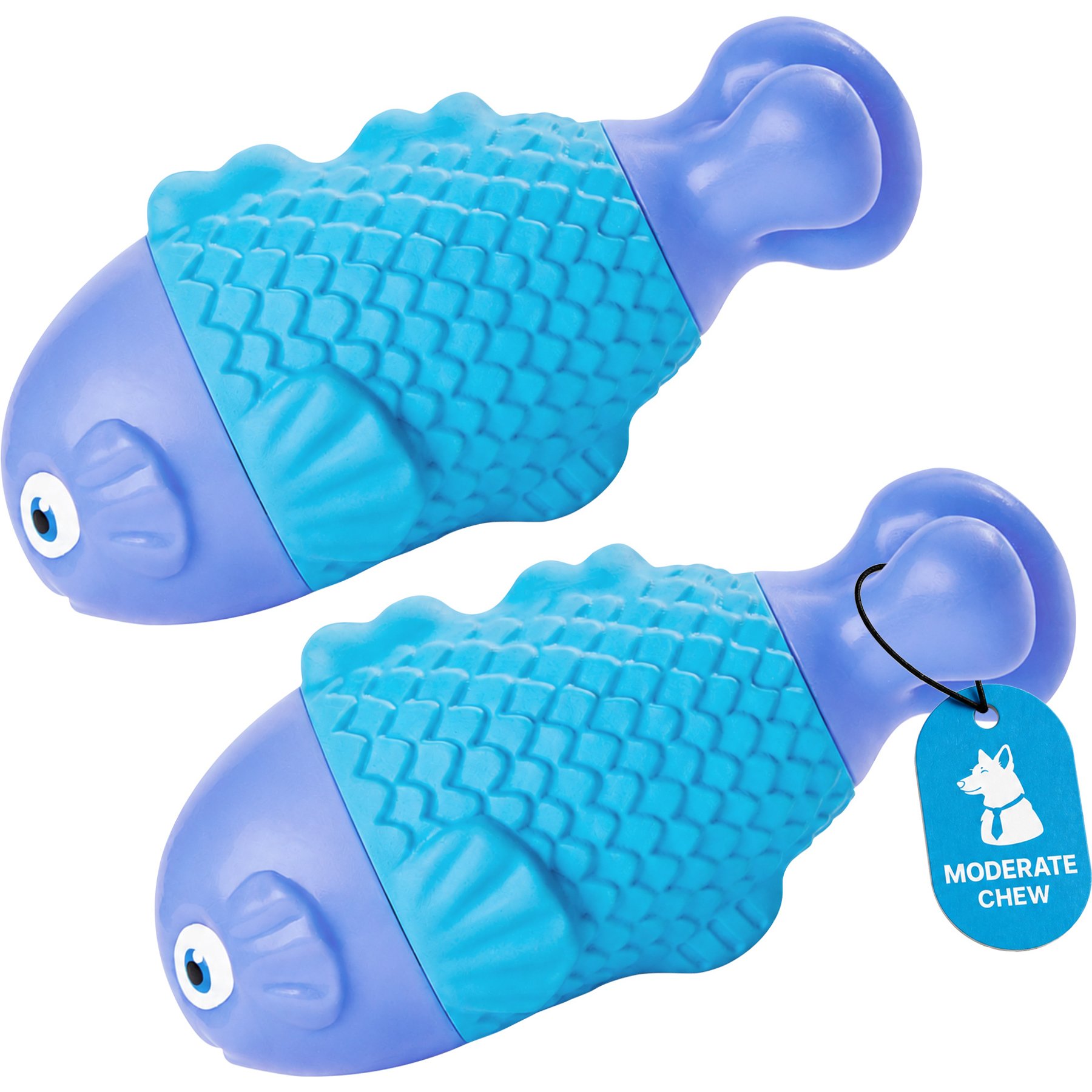 Potaroma Nylon & Rubber Clown Fish Shape Squeaky Interactive Exercise Chew Dog Toy, Blue, 2 count