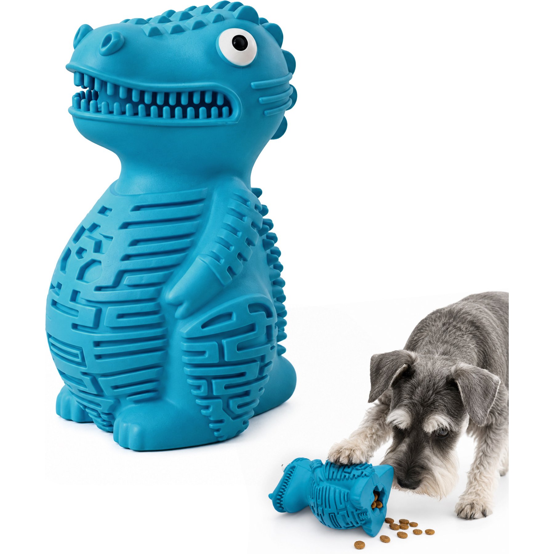 Potaroma Dinosaur Treat Dispensing Rubber Interactive Exercise Dog Chew Toy, Blue