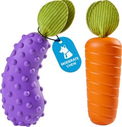 Potaroma Carrot & Eggplant Shape Interactive Natural Rubber Teething Squeaky Exercise Dog Chew Toy, Multicolor, 2 count